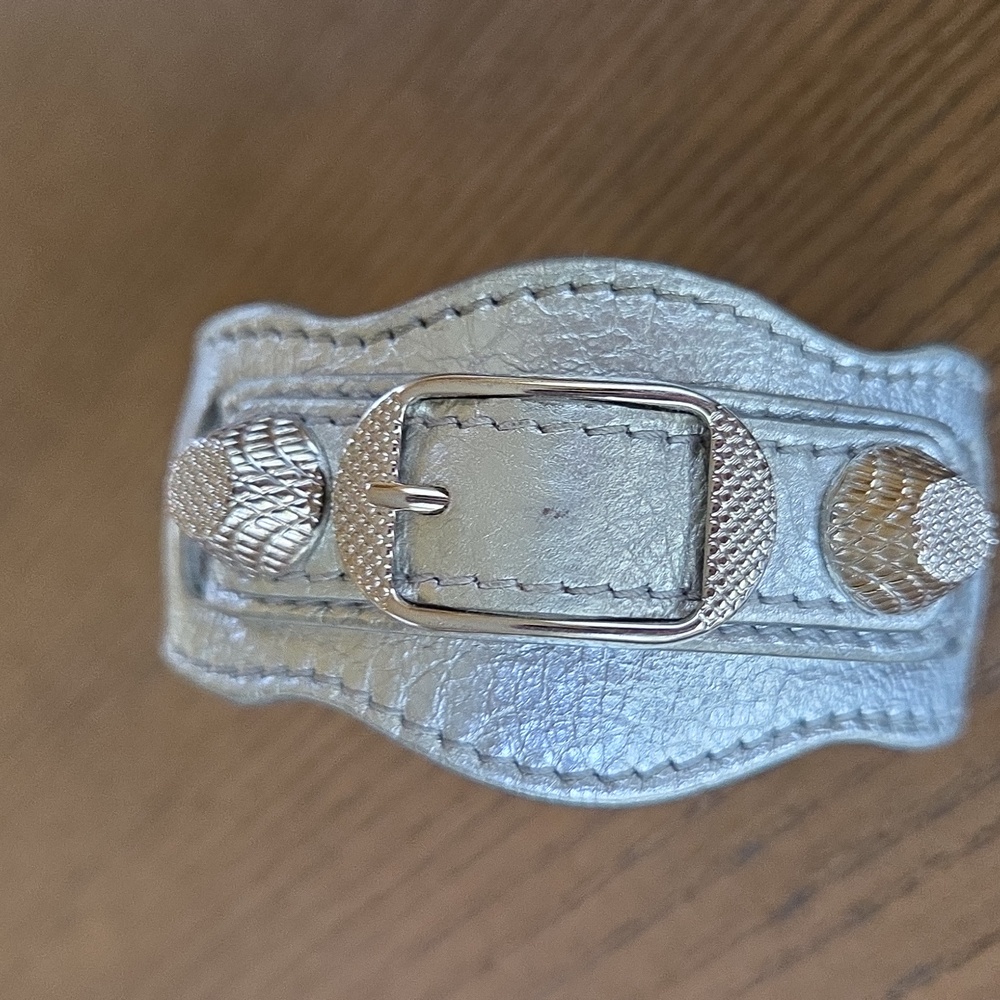 Balenciaga Motorcross Silver Leather Bracelet
